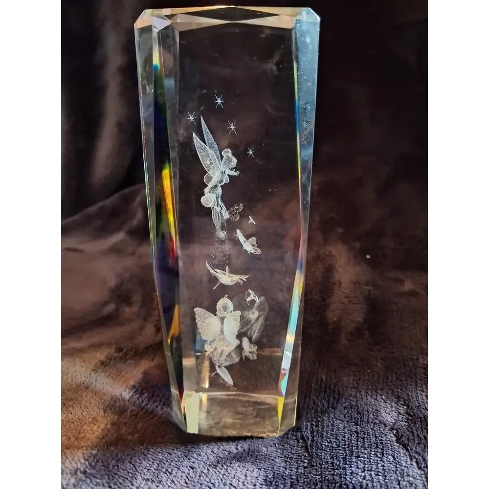 Disney Tinker Bell Butterfly 3D Laser Etched Crystal Cube 3
